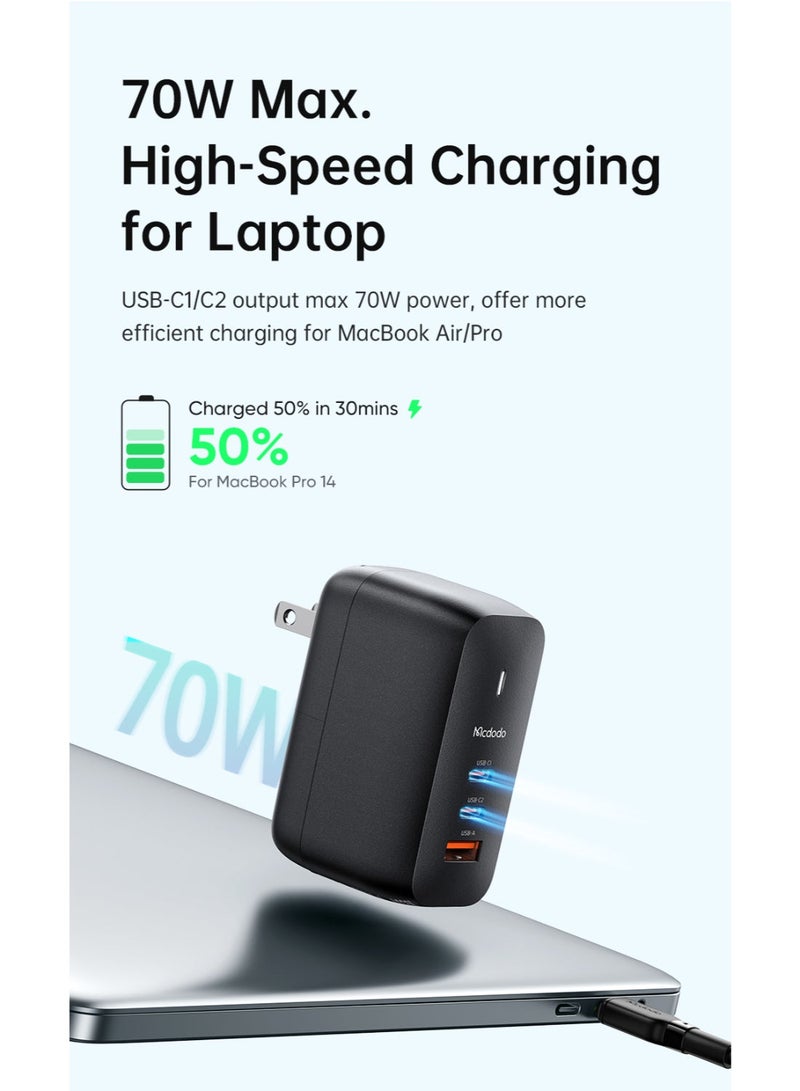 Mcdodo CH-8442 70W 2C+1A GAN 5 Mini Fast Charger (UK/US/EU)+65W C to C cable 2m - Image 3